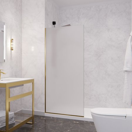 ANZZI Veil 74 in. x 34 in. Frosted Glass Shower Screen in Brushed Gold SD-AZFL06001BGF